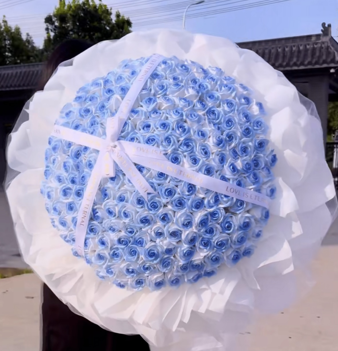 碎冰蓝高级199朵礼物超大99朵永生花成品约会玫瑰花花束