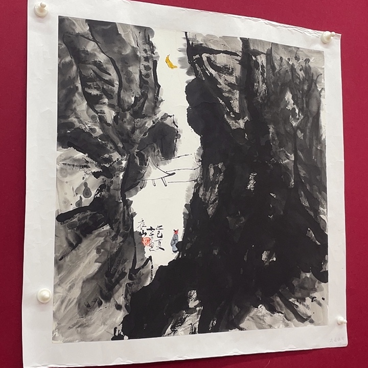 国画四尺斗方山水艺