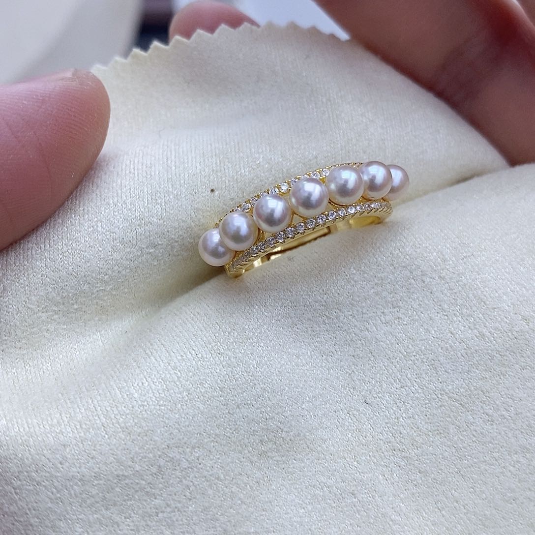 淡水珍珠戒指银S925镶嵌4mm