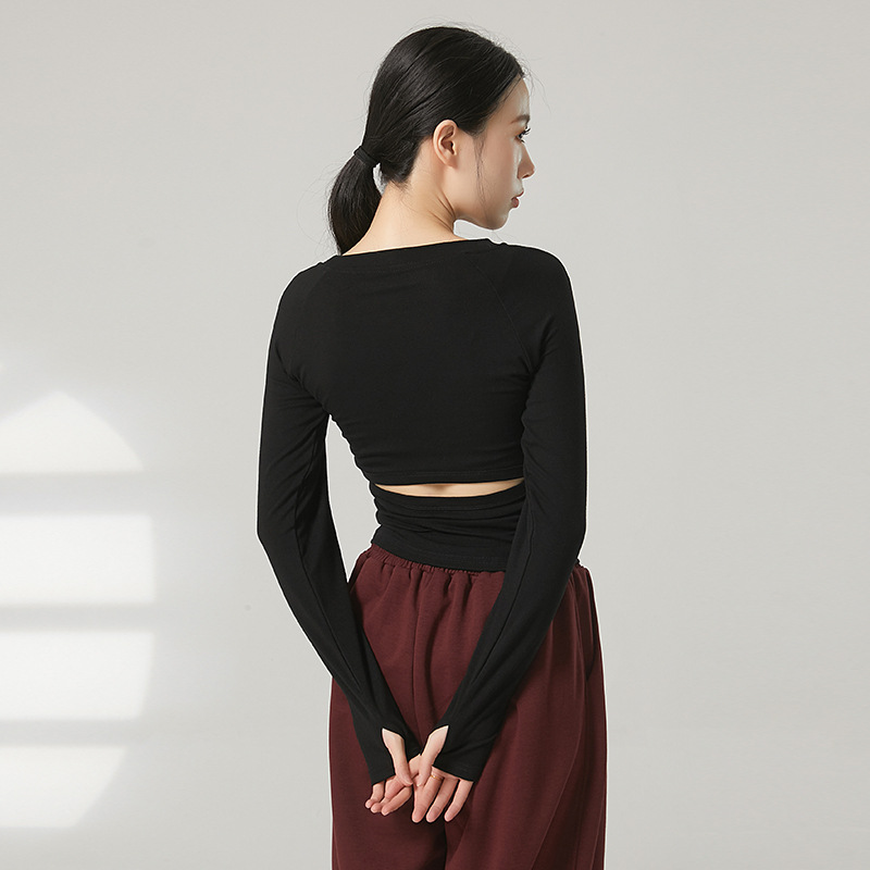 YoYo练功形体服秋季现代舞长袖露背上衣女古典中国舞舞蹈服