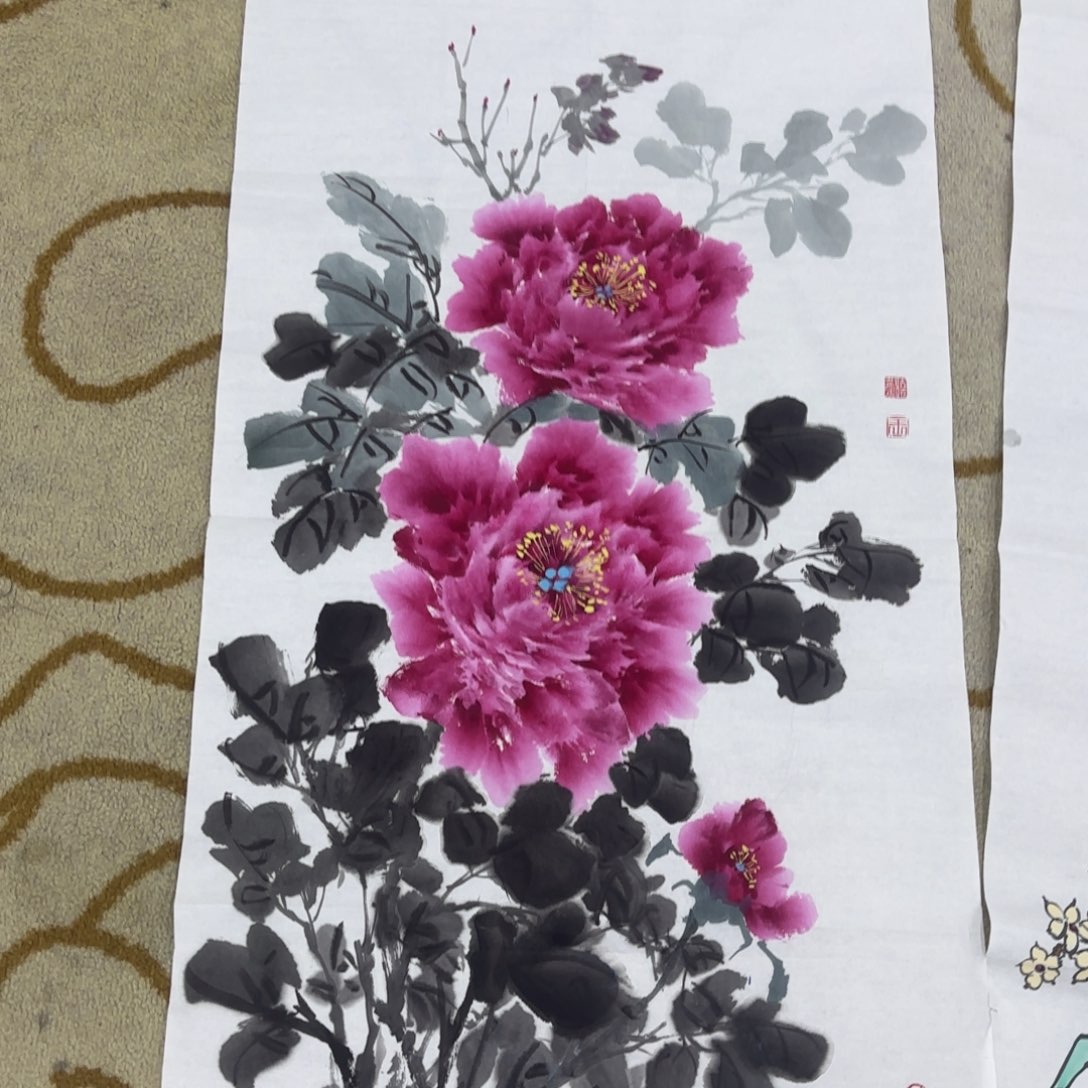 国画三尺花鸟牡丹