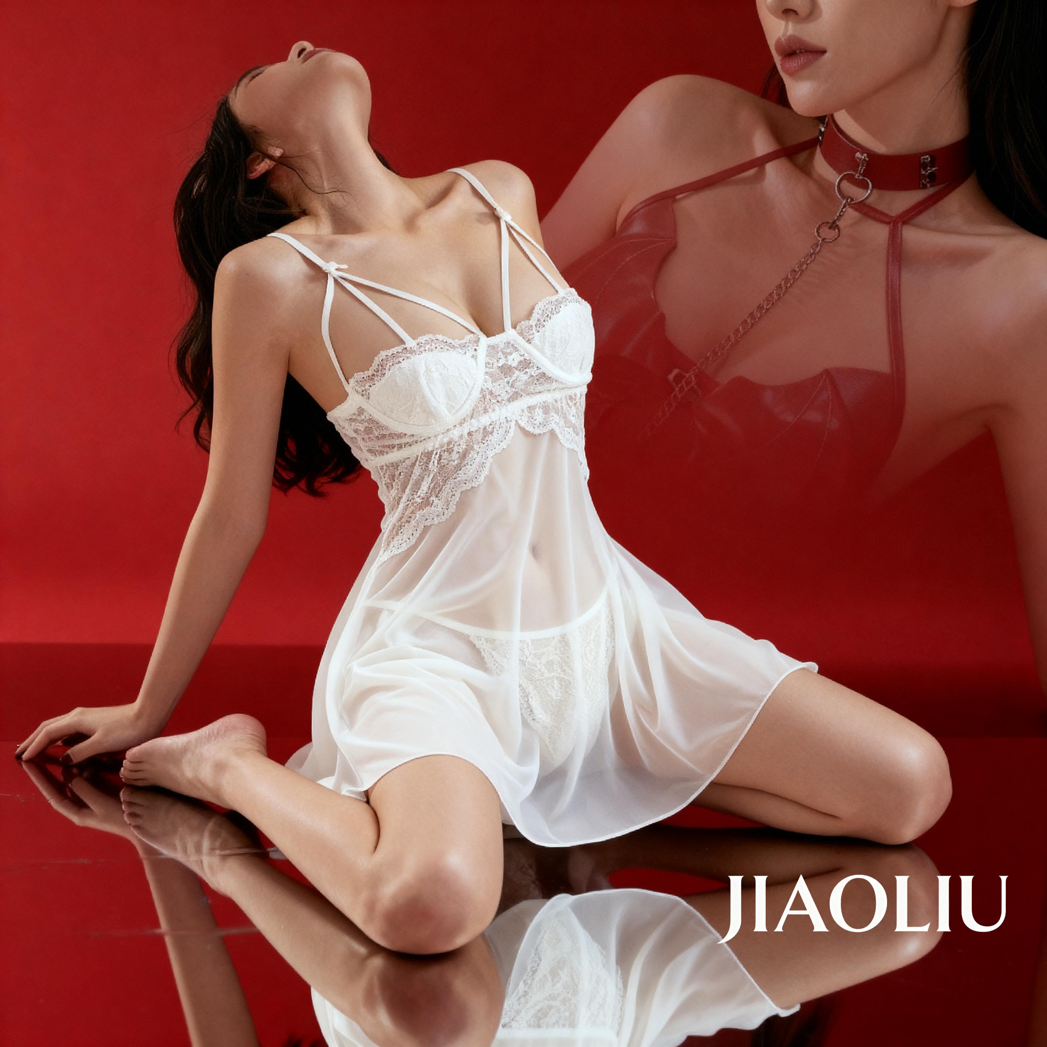JIAOLIU·80-160斤防静电维密大码性感内衣纯欲网纱蕾丝性感吊带
