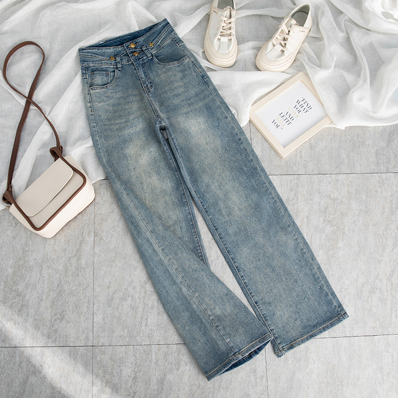 弹力窄版阔腿牛仔裤女2025年新款春秋季爆款高腰显瘦士百搭9688