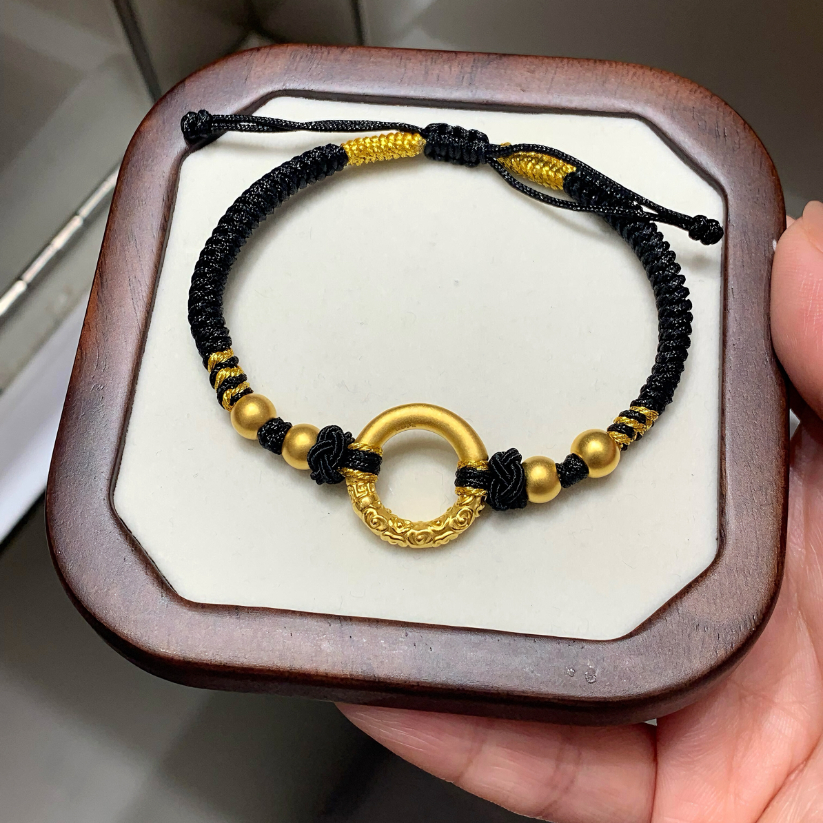 足金平安扣转运珠编织女款送男友女友情人节手绳时尚生日节日礼物