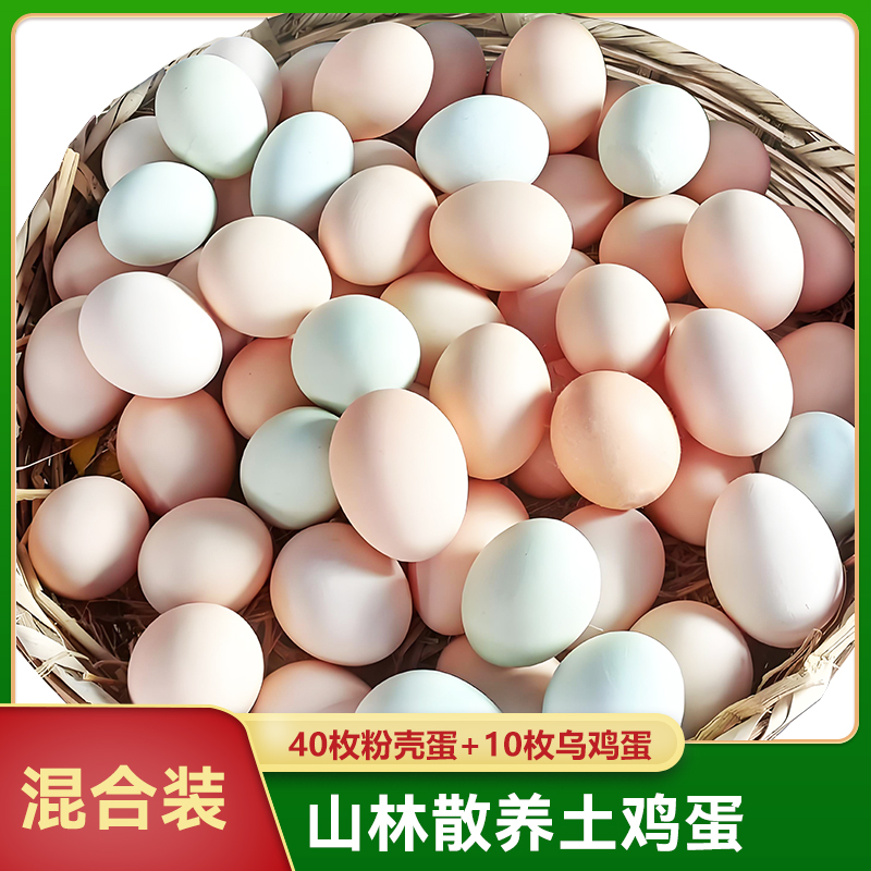 40枚粉壳+10枚绿壳乌鸡蛋正宗农家散养新鲜土鸡蛋与乌鸡蛋混合装