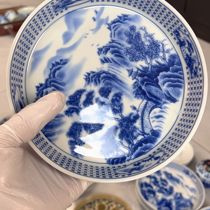 瓷片白青花山水大壶承全品