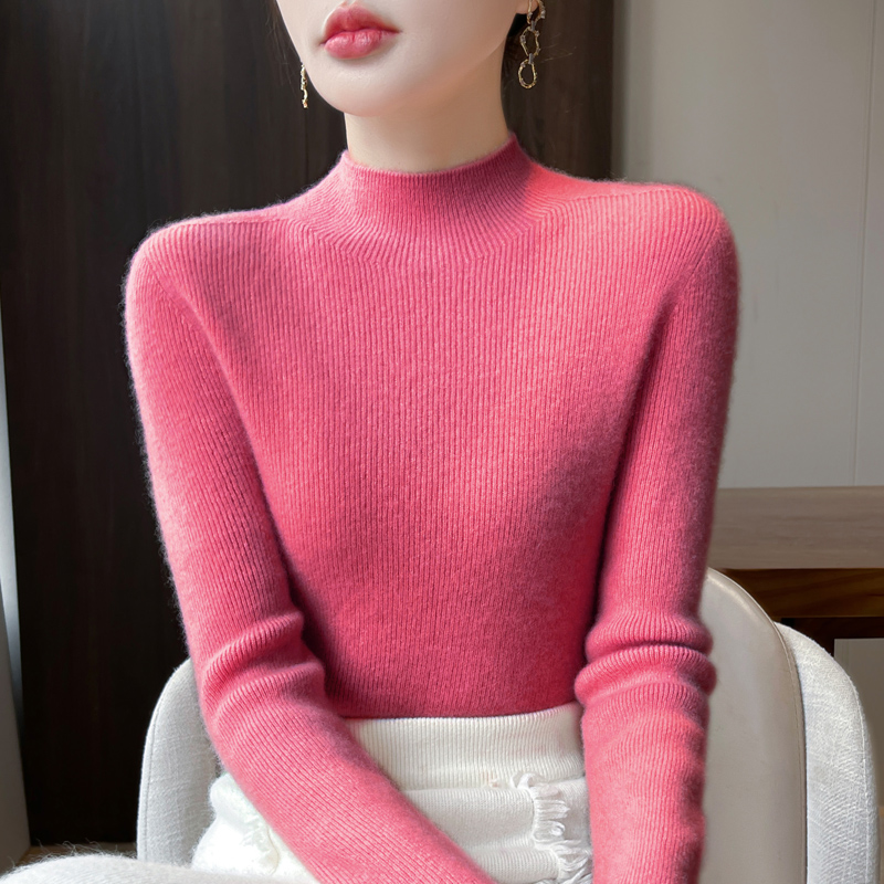 一线成衣【超柔软】无缝精纺羊毛时尚百搭半高领精纺打底衫长袖洋气