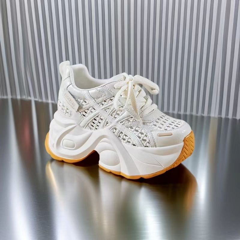 老爹鞋女薄款小个子2025夏季新款镂空编织运动鞋厚底内增高女鞋子