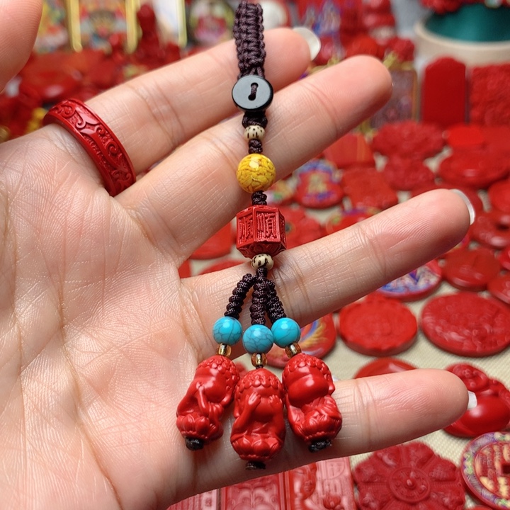 天然辰砂工艺品朱砂钥匙扣