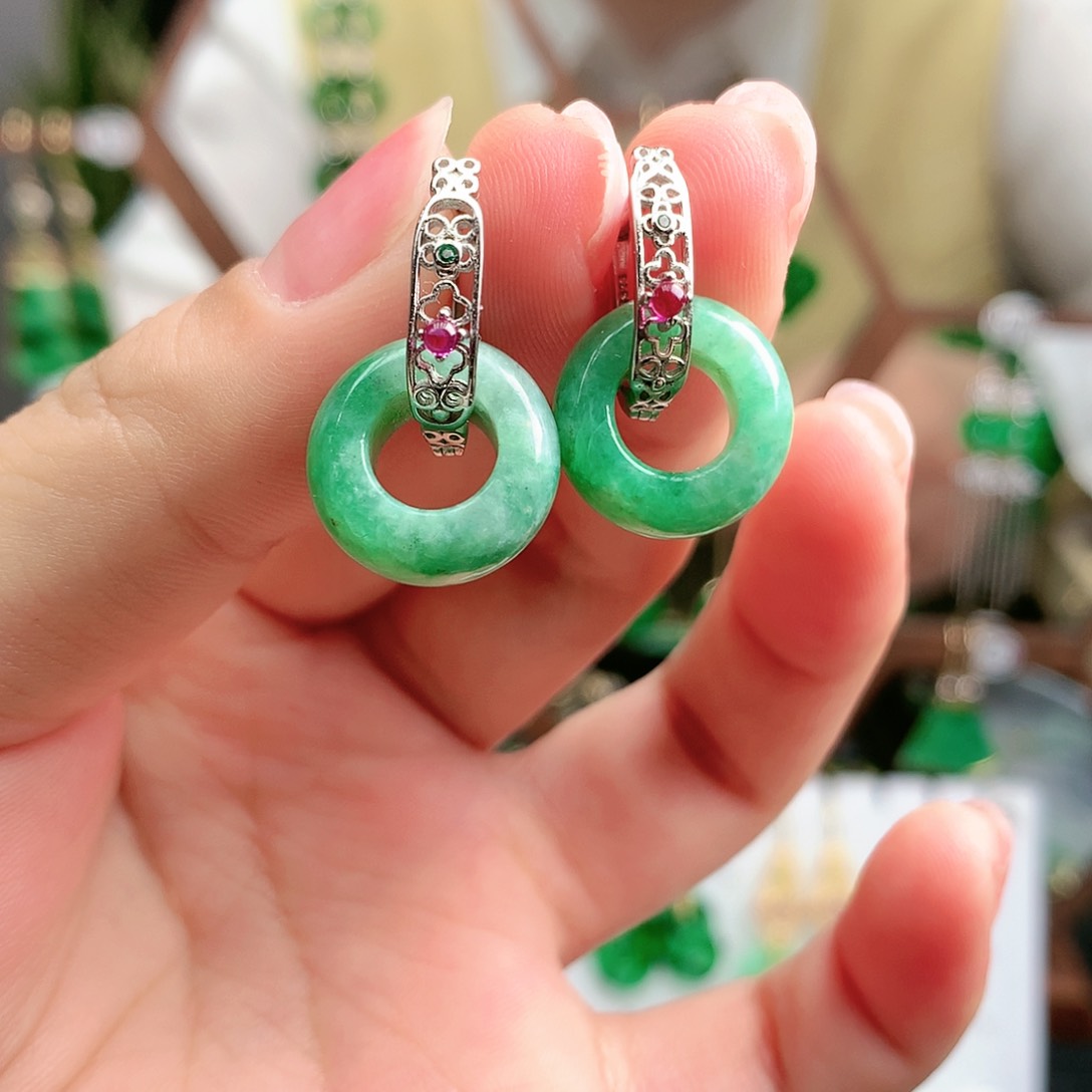 翡翠耳饰银S925镶嵌耳饰