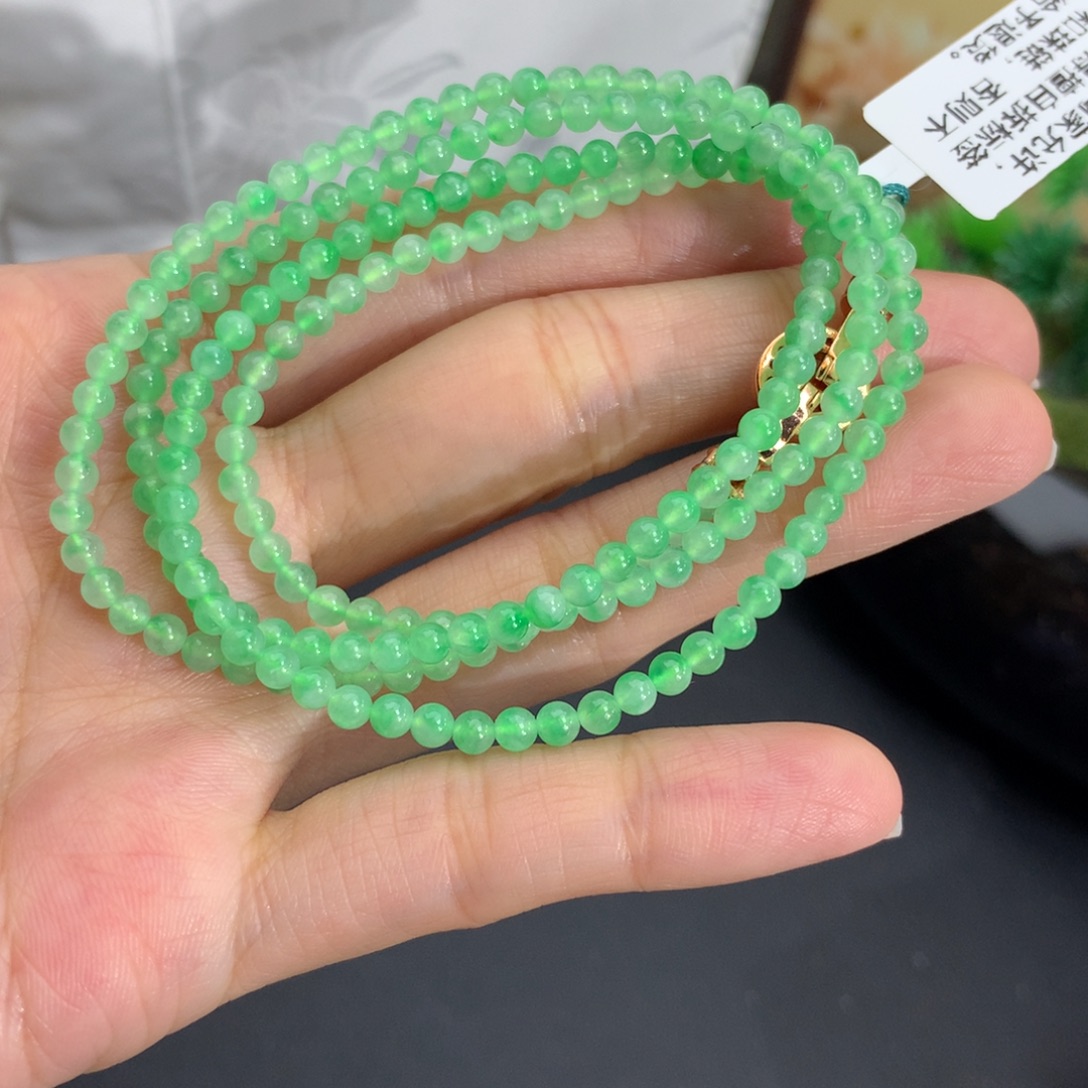 和***璧翡翠未镶嵌手串卡3.3冰胶甜绿飘花项链（分单，一单不算）