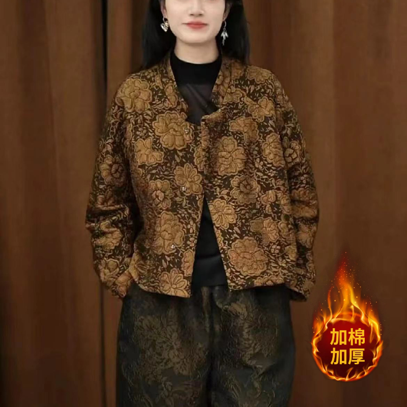 【加棉加厚】盘锦 设计款织锦提花棉服外套女