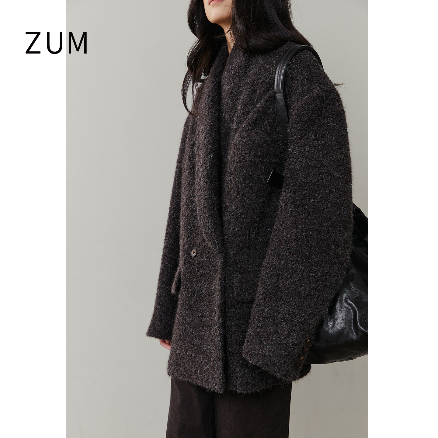 ZUM |15%羊驼毛 |肌理绒感廓肩短西装25冬新款轻奢复古外套女