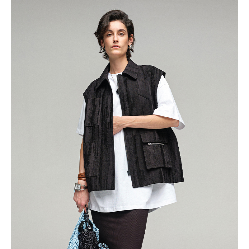 INFFTRU |【树皮马甲】日潮翻领开衫树纹亚麻马甲