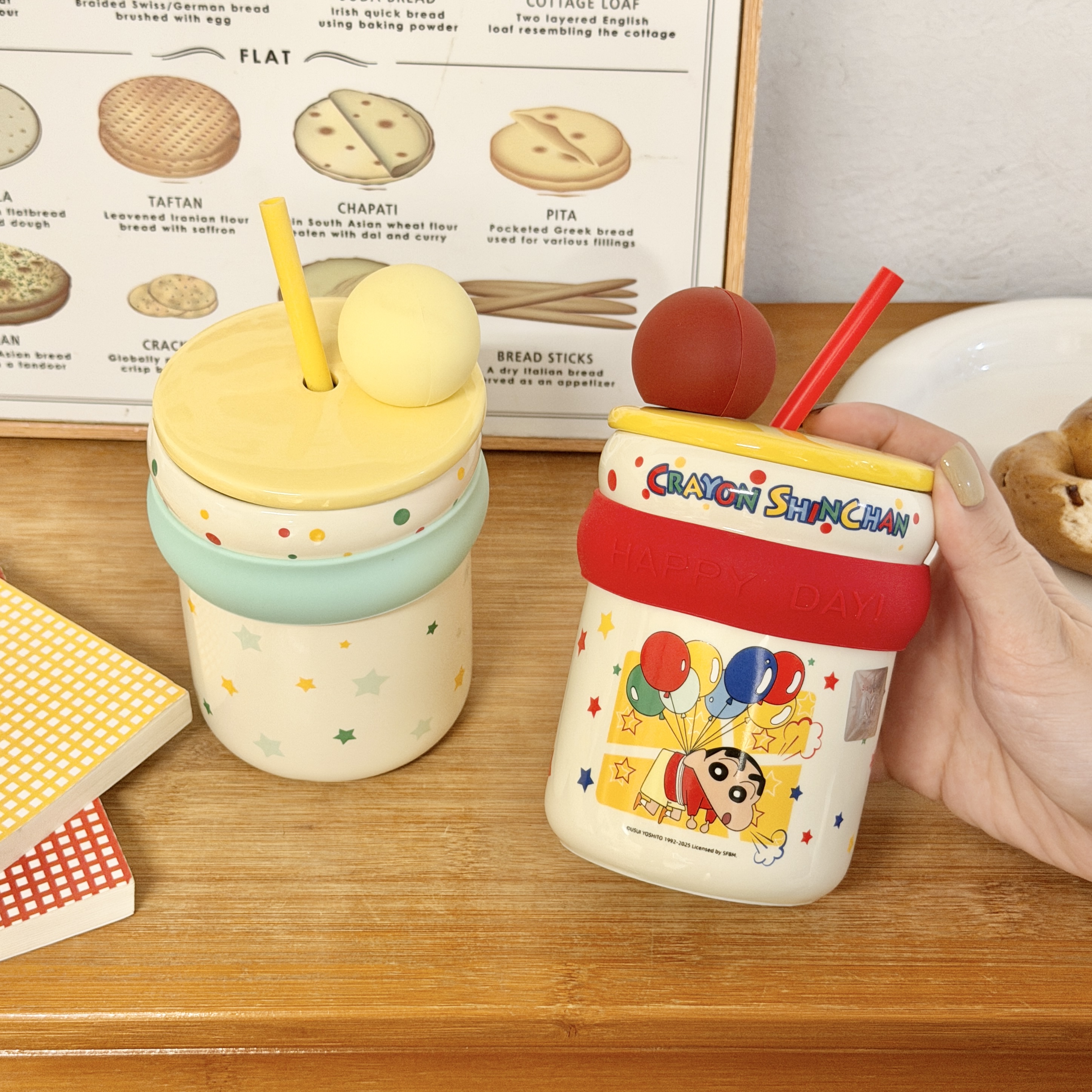 蜡笔小新马克杯陶瓷杯高颜值陶瓷水杯家用带盖杯子生日礼物伴手礼