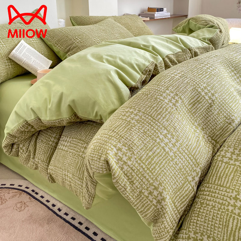 猫人全棉2025新款床上四件套轻奢色织纯棉被套床单床笠三件套床品