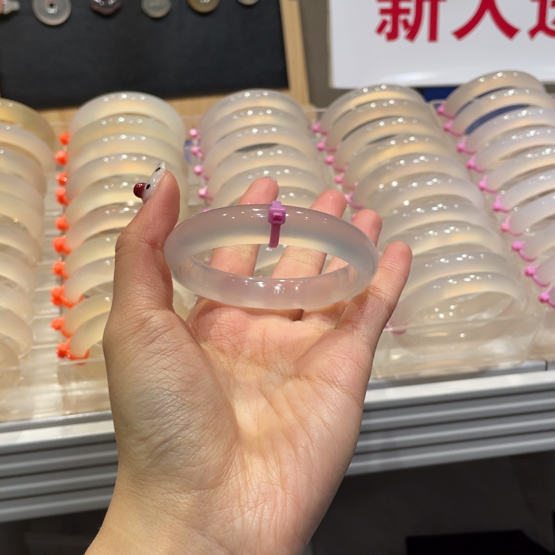 春***猫玛瑙/玉髓未镶嵌手镯@定向荔枝冻@【54】