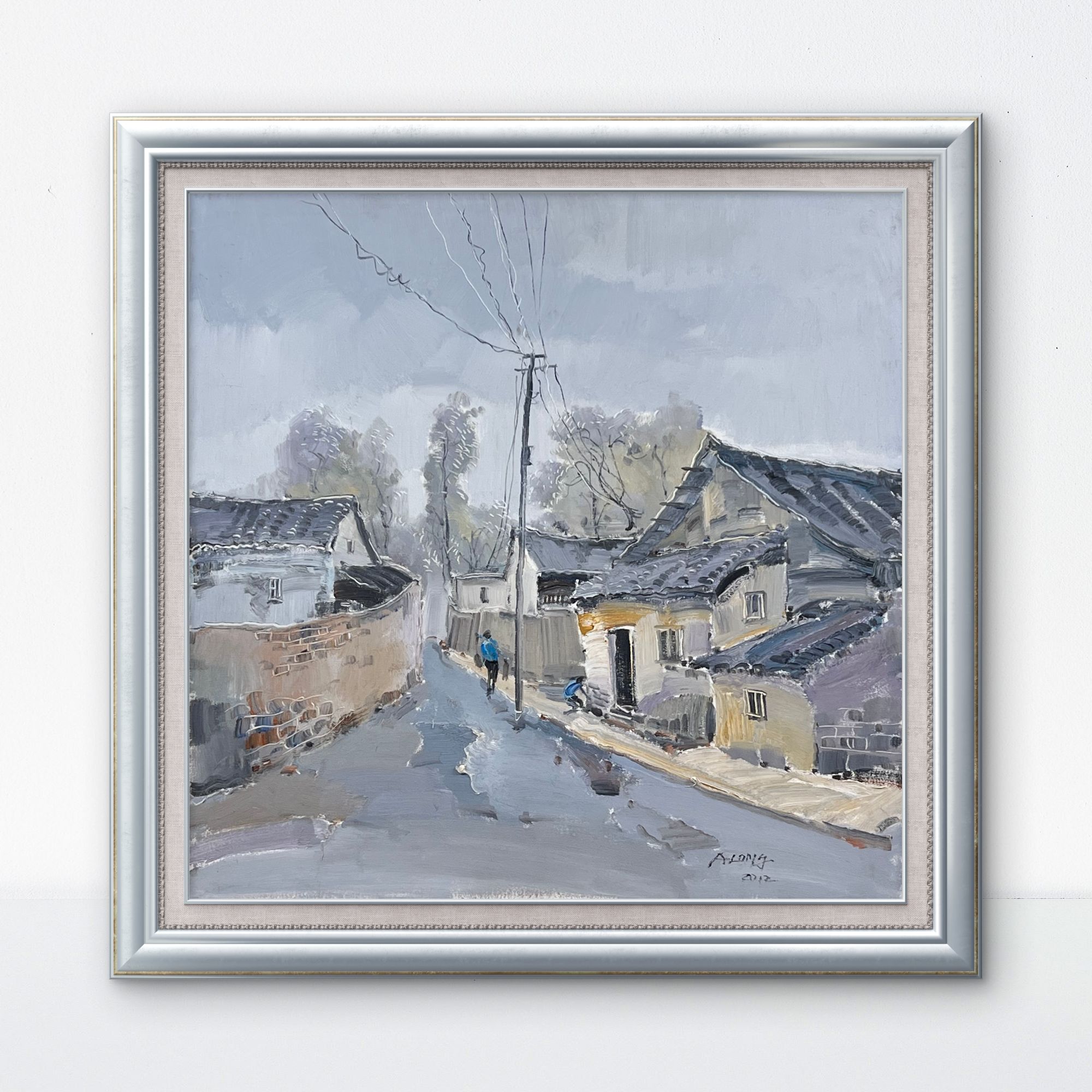 手绘油画   中式乡村风景油画收藏   画心尺寸80*80cm
