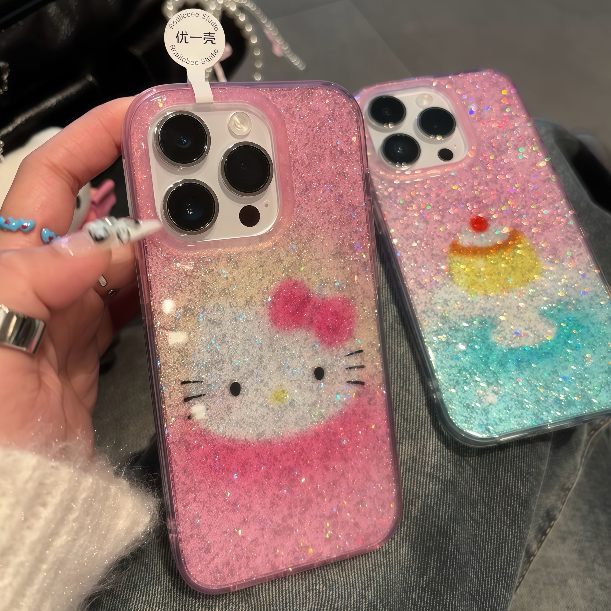 BANCA蛋糕KT猫闪粉壳适用苹果16promax手机壳15防摔14/13/12女款1