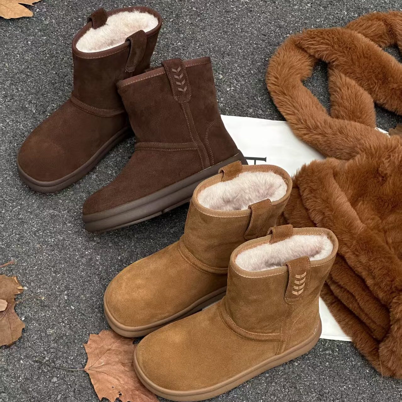 真皮雪地靴舒适百搭休闲鞋2025年冬季新款女鞋短靴保暖棉鞋86081