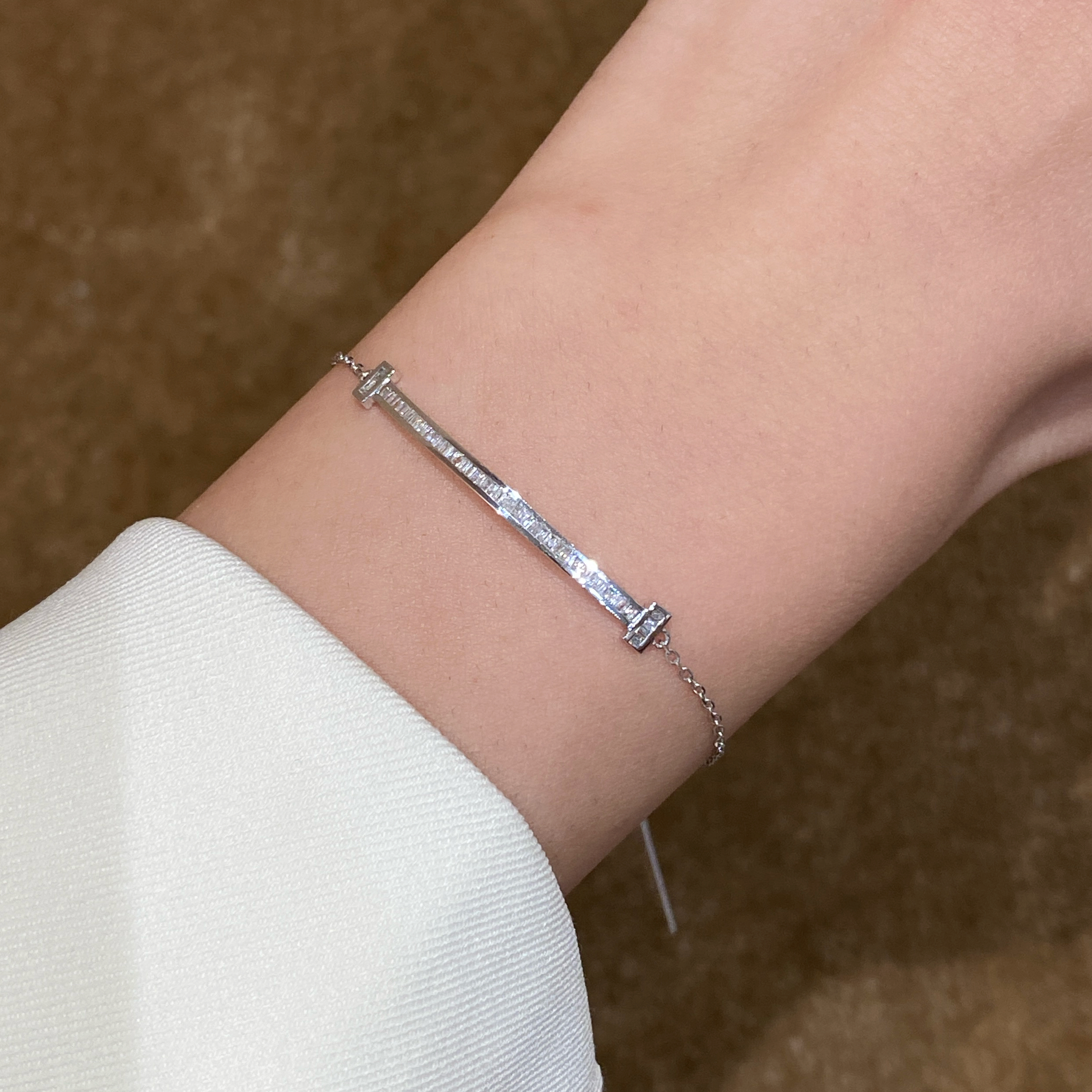 【千盟珠宝】重金 【天然满钻 气质轻奢】 梯方微笑手链中 ZSSL0387