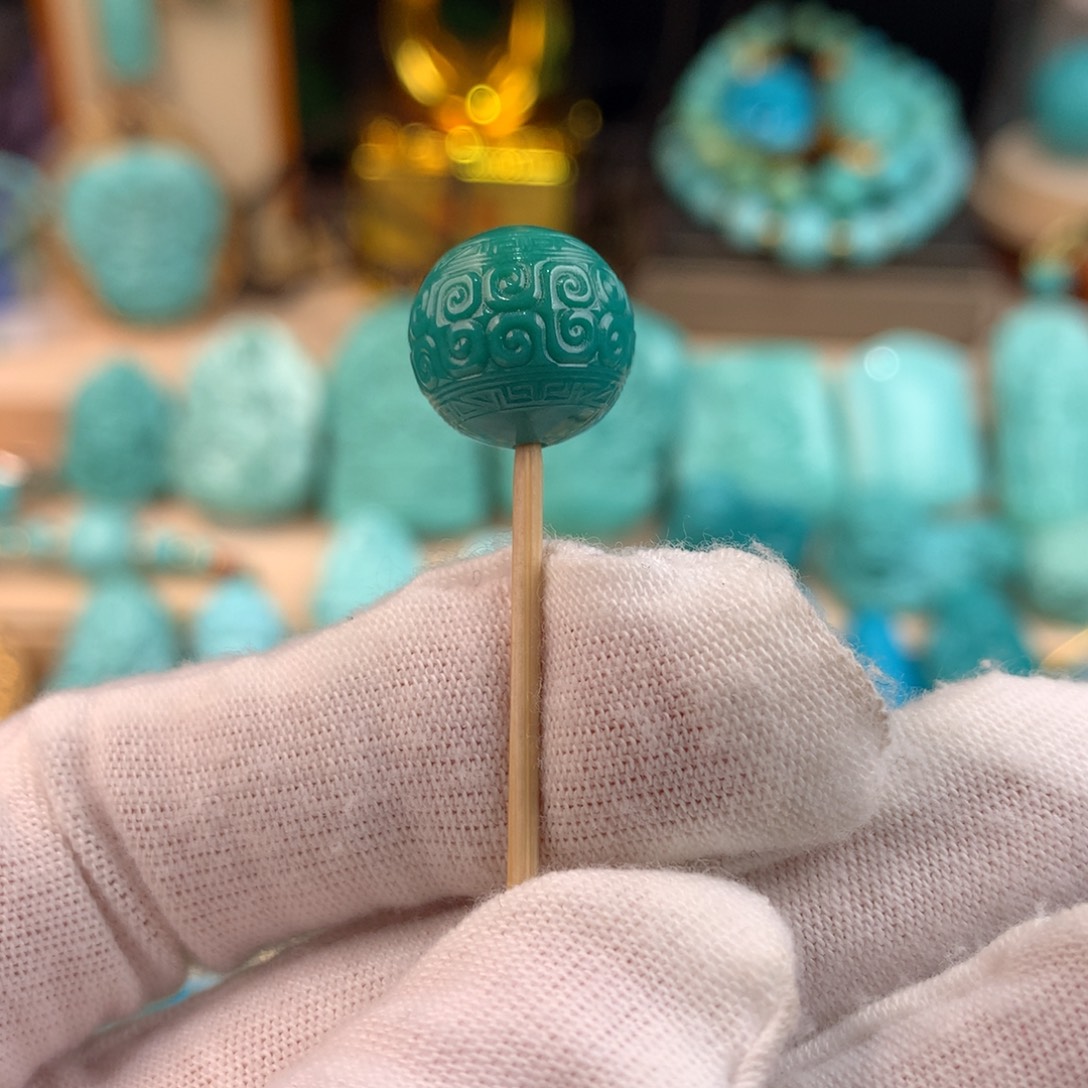 吃***蒜绿松石未镶嵌回纹圆珠卡12.5