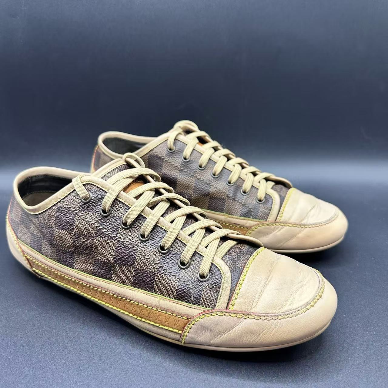 95新 LouisVuitton/路易威登 男士棕色棋盘格系带板鞋41.5码zy188