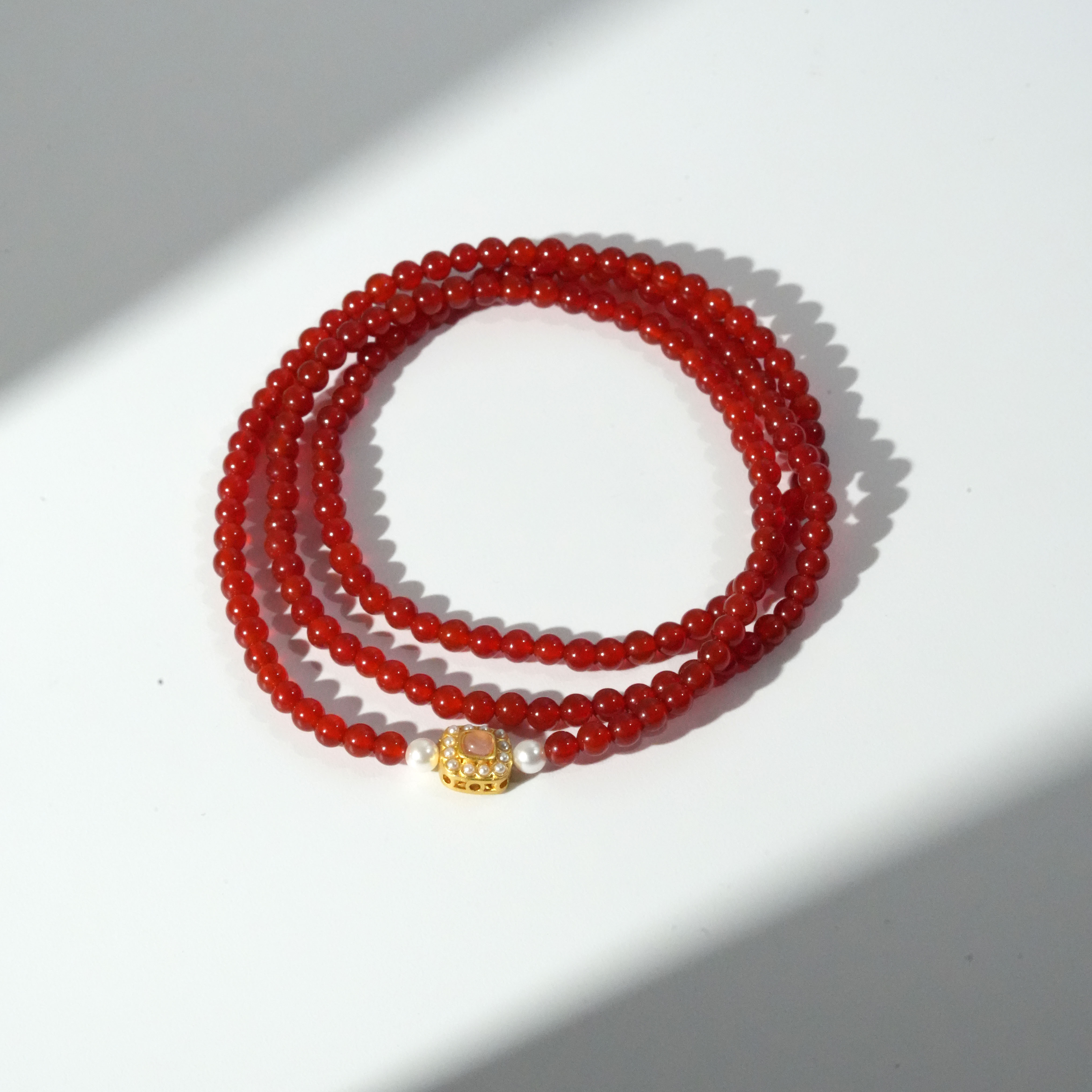 红玛瑙四圈冰红手串a8113