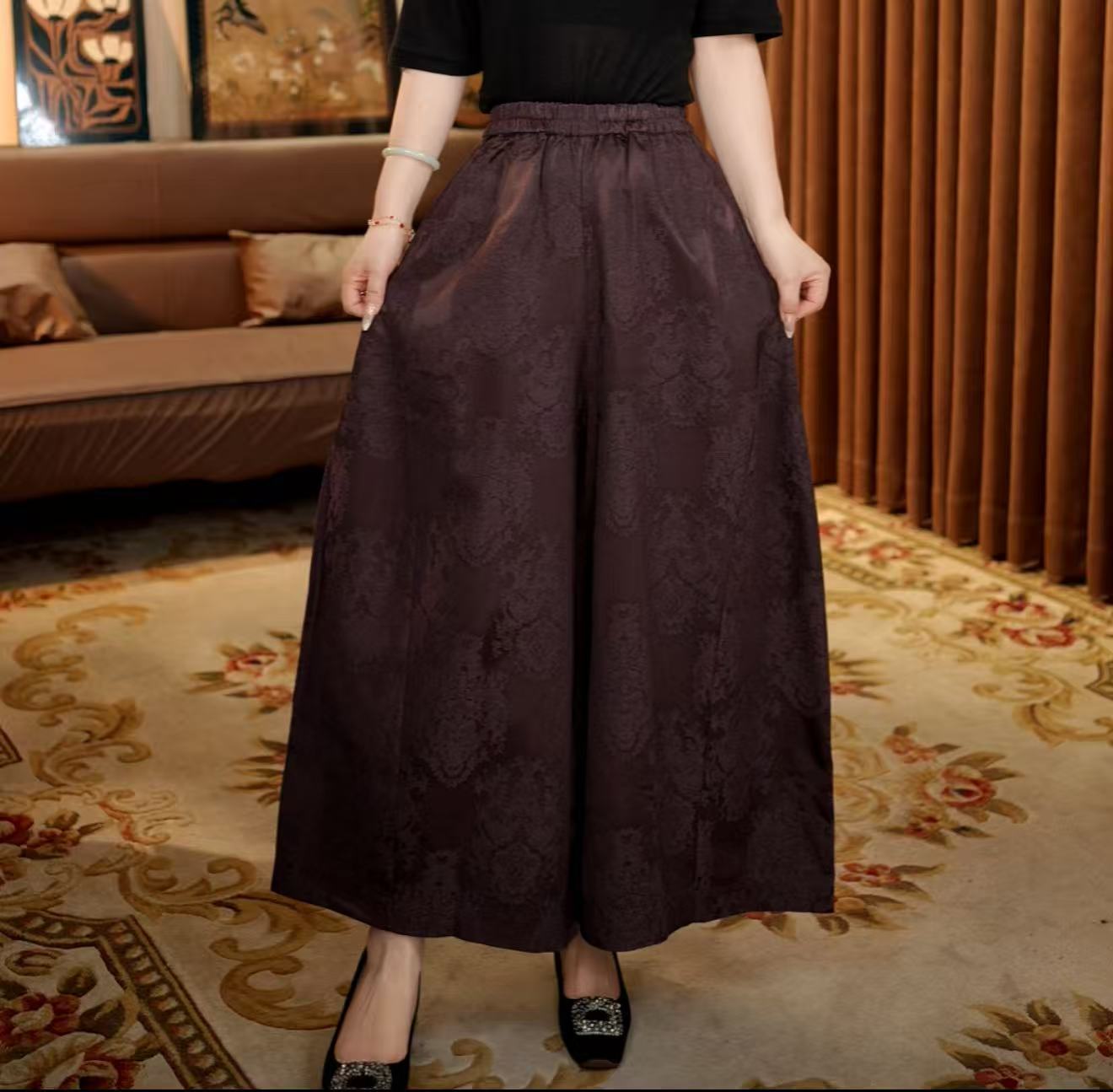 直筒裤-新中式国风气质简约宽松提花阔腿裤