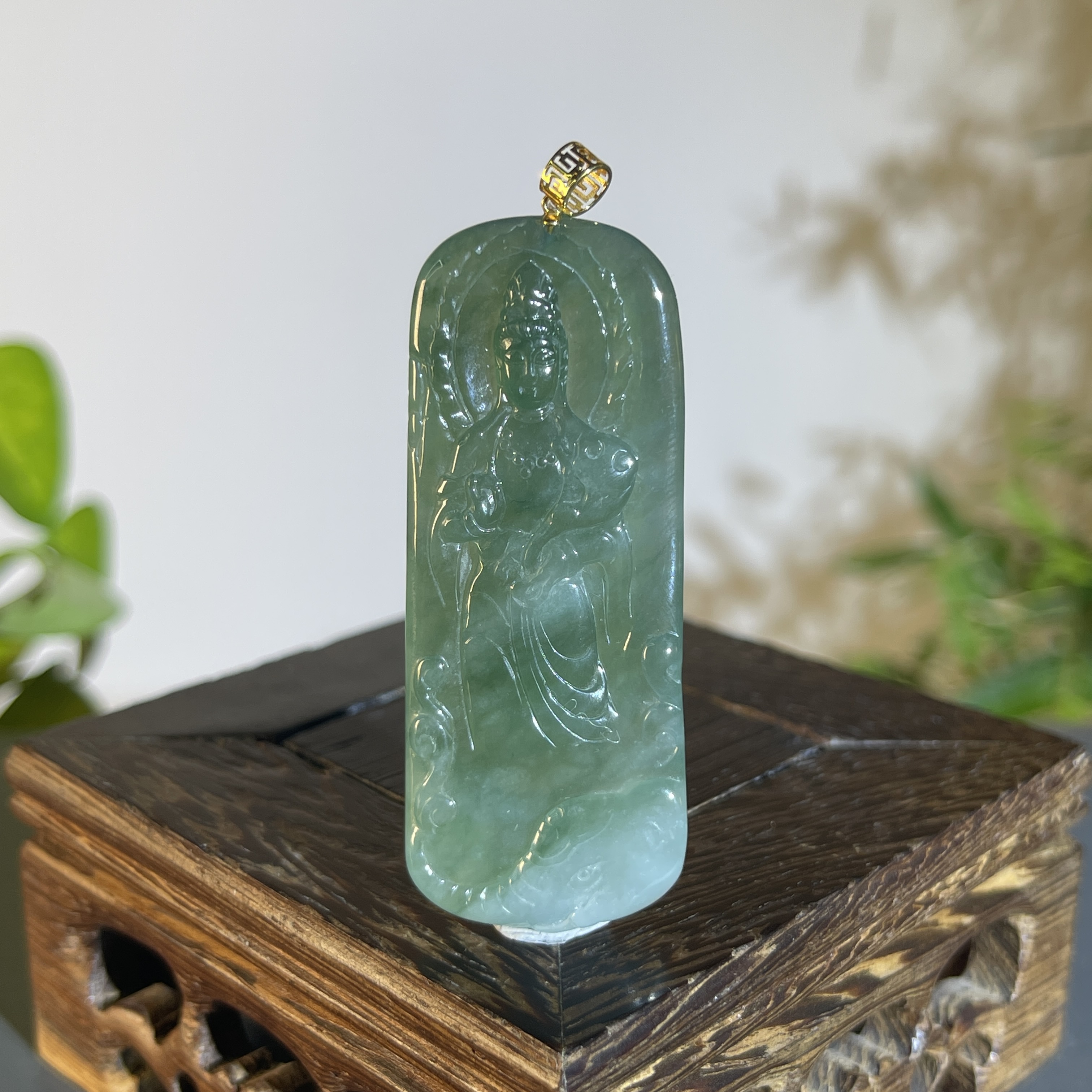 JCA13-95 天然缅甸翡翠A货 18K金扣头普贤