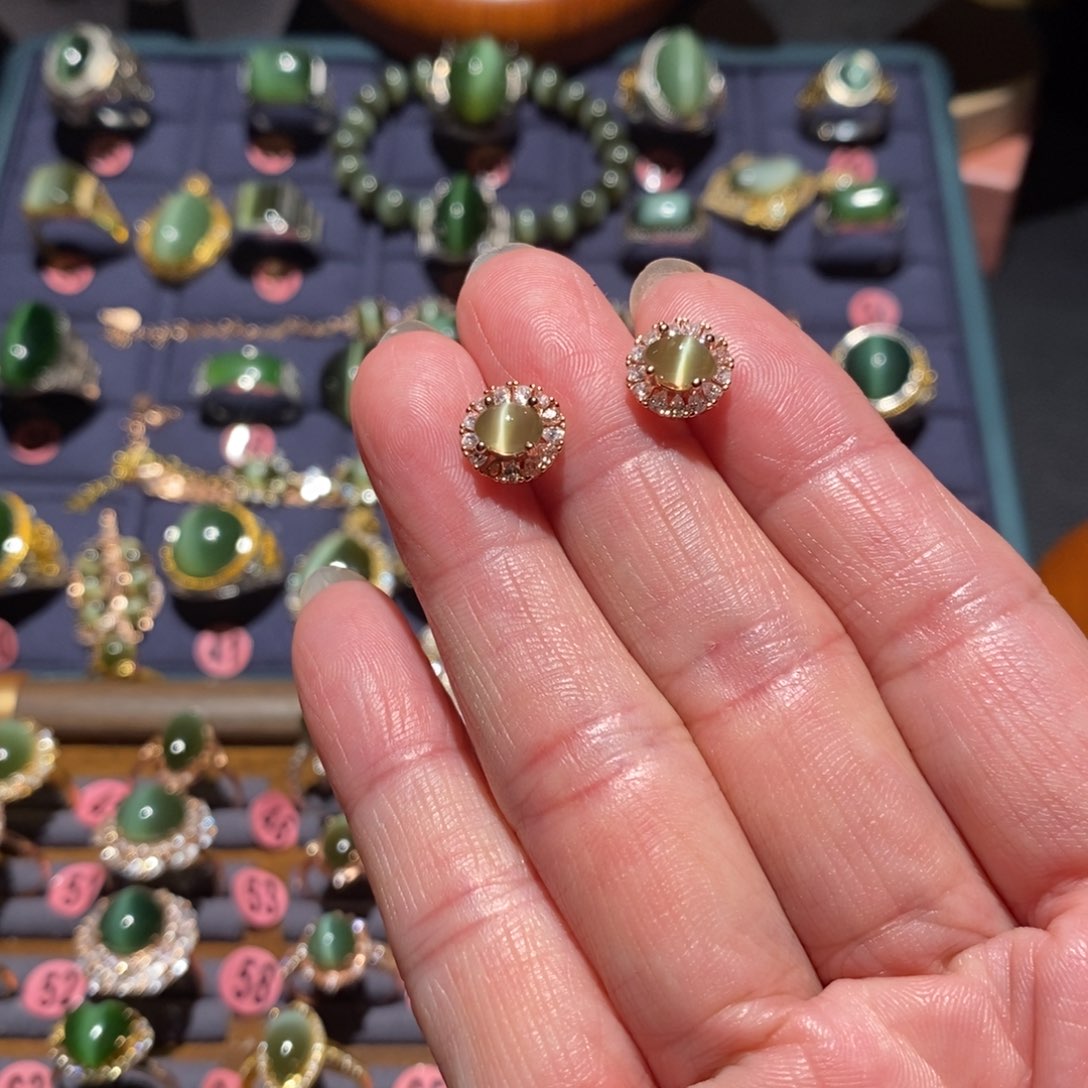 和田玉耳饰银S925镶嵌小*仔