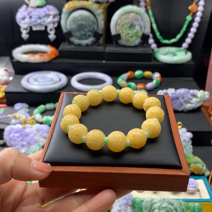 翡翠手链未镶嵌黄翡手串