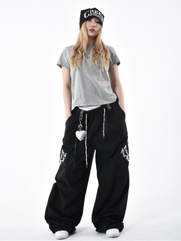 ALDStudio原创闪亮大口袋印花包钻户外美式运动挂钩工装裤不含税