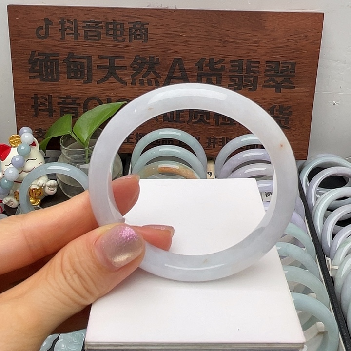 翡翠未镶嵌手镯53正圈小纹