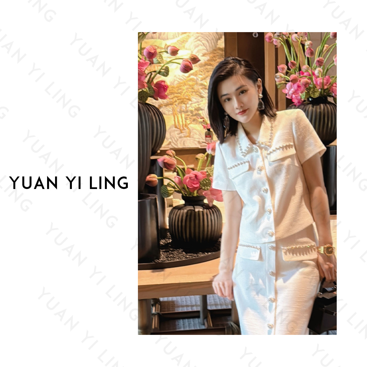 袁艺灵【巴黎律动】法式小香风玫瑰的故事亦菲同款定织套装上新款女