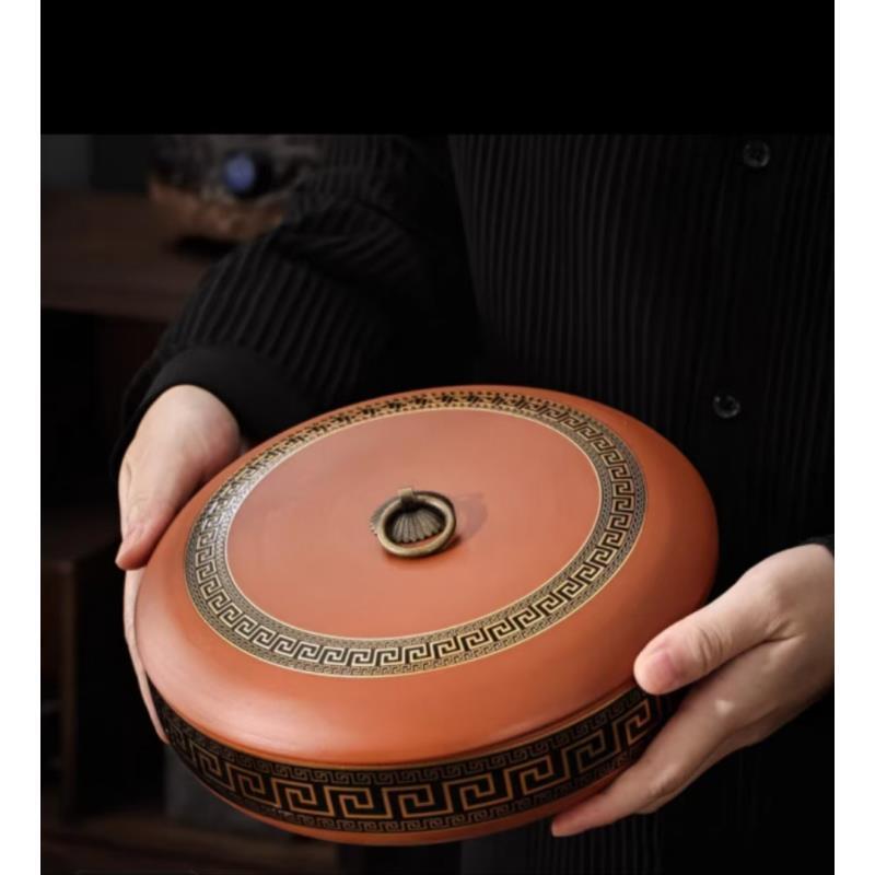 紫砂金铜文陶瓷亮光茶叶罐1193高档灵隐寺茶叶储存罐家用带盖