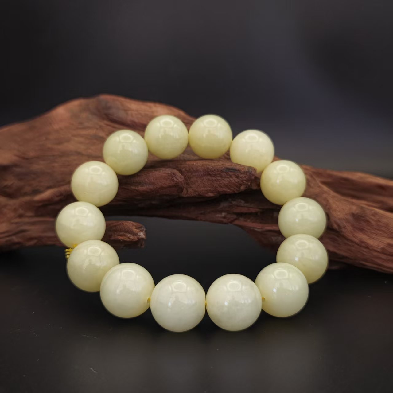 Z和田玉黄口圆珠手串（卡16）0330