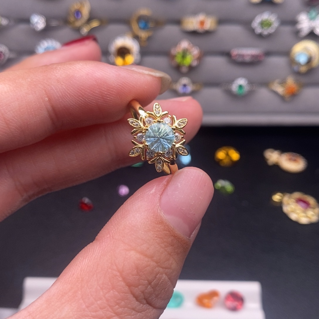 托帕石戒指银S925镶嵌