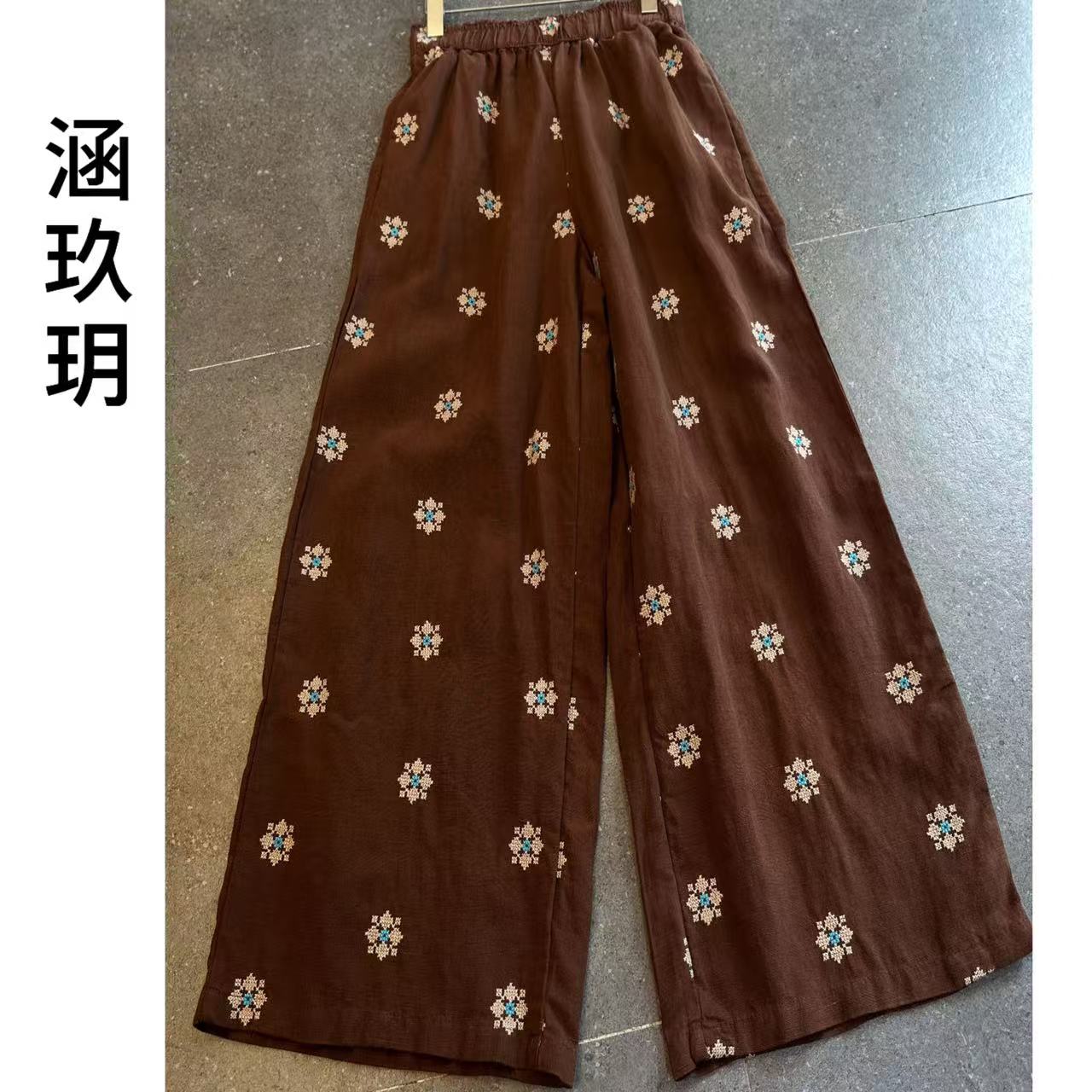 涵玖玥▪100%雨露麻【繁花裤】松弛感花朵刺绣休闲裤梵-2020