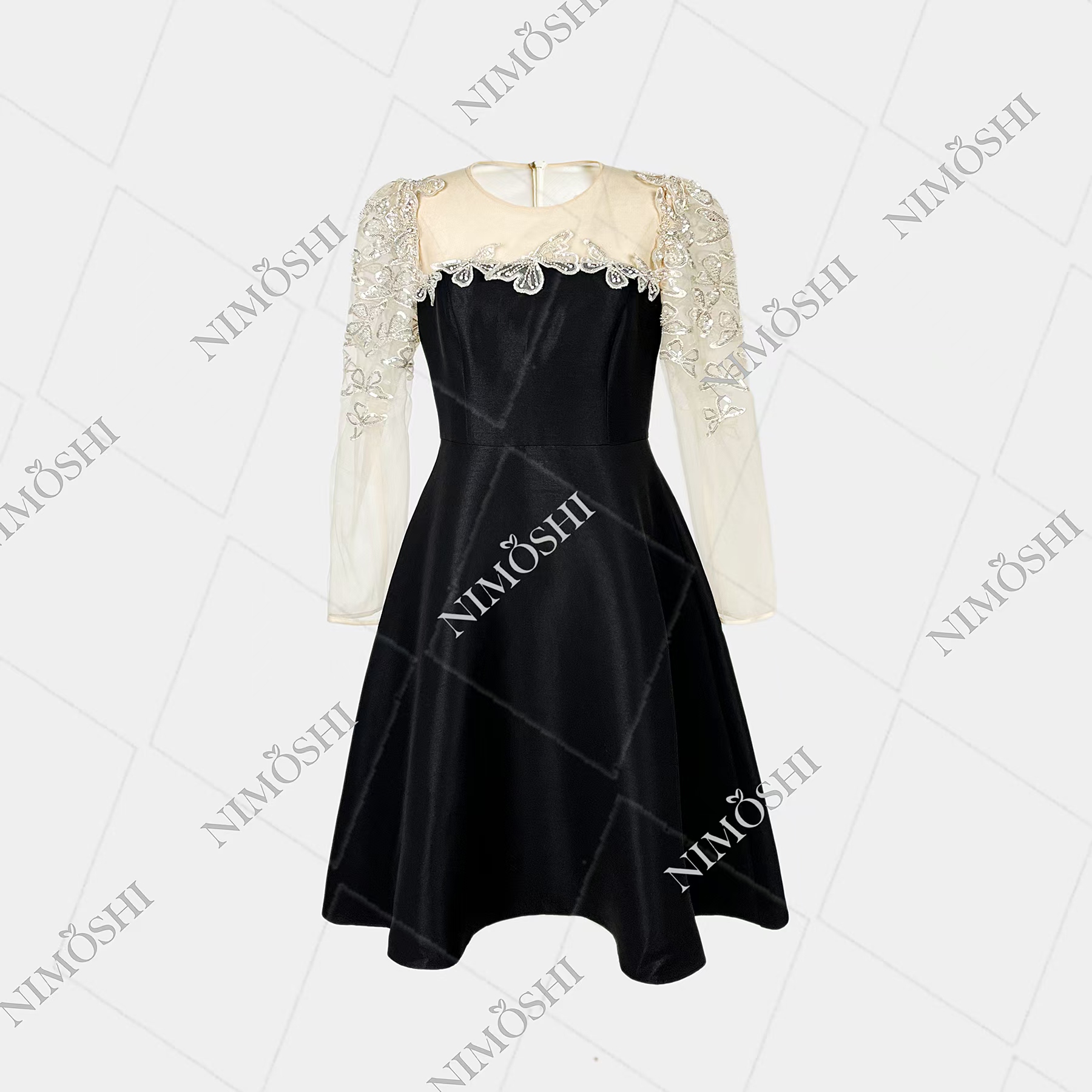 NIMðSHI【莎莎】新款高级轻奢花边蕾丝显瘦长裙小黑裙款号Q1081