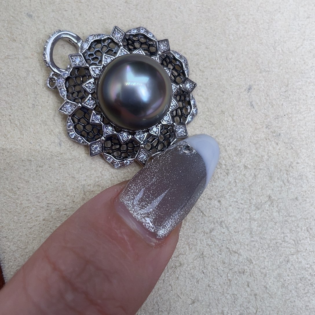 银S925镶嵌海水珍珠吊坠(不含链)