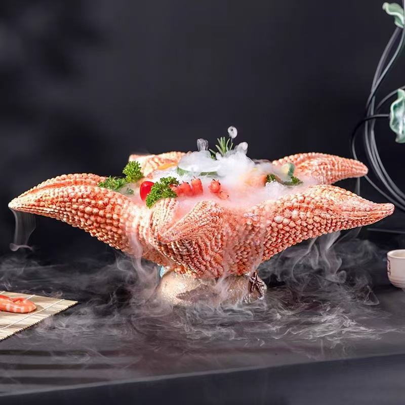 至上：酒店创意海星海鲜三文鱼拼盘特色干冰盘意境异形餐具批发