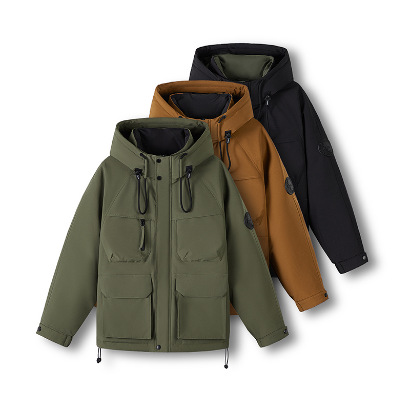 兰博之嘉 保暖拉链连帽工装风 90白鸭绒男士休闲秋冬冬季男装6063