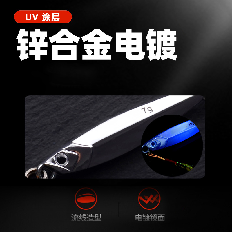 UV涂层电镀锌合金铁板路亚远投假饵鲅鱼狗鱼翘嘴鲈鱼鱤鱼鱼饵仿真