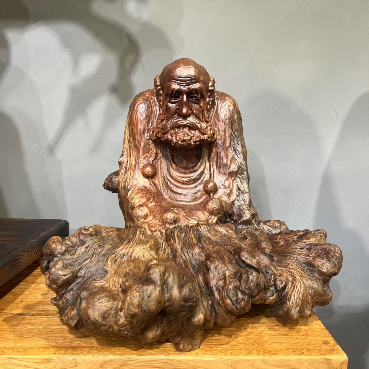 娑罗木大花边《达摩悟道》精品款书房开店摆件   尺寸40-45-36