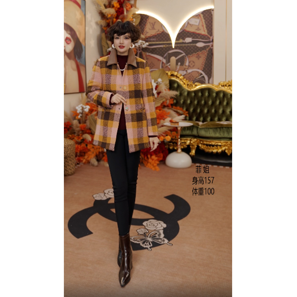 YJ-CH1018 菲姐轻奢时尚气质格子潮流短款外套