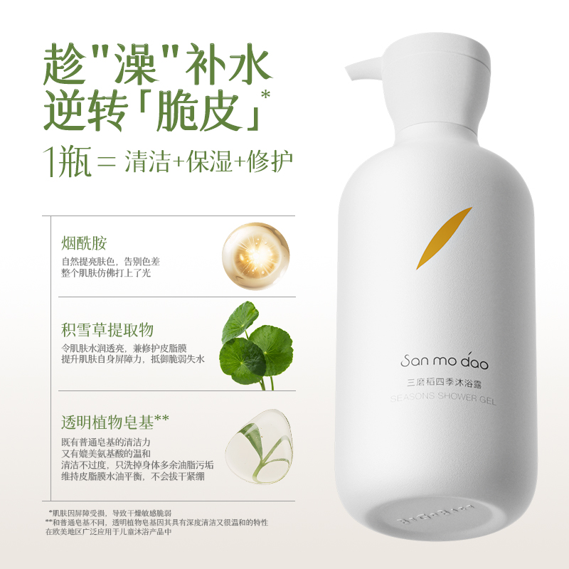 【临期19个月】三磨稻谷物嫩肤自然伪体香持久留香沐浴露清爽不粘腻