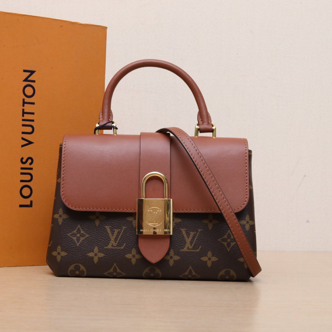 95新 LouisVuitton/路易威登 攀攀- 锁头包 PVC 金扣 焦糖色 老花
