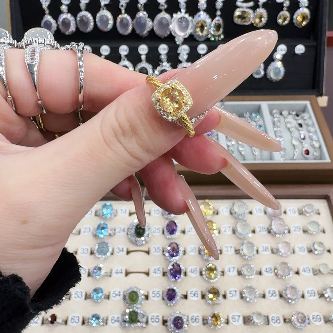 睡***觉银S925镀金镶嵌黄晶戒指