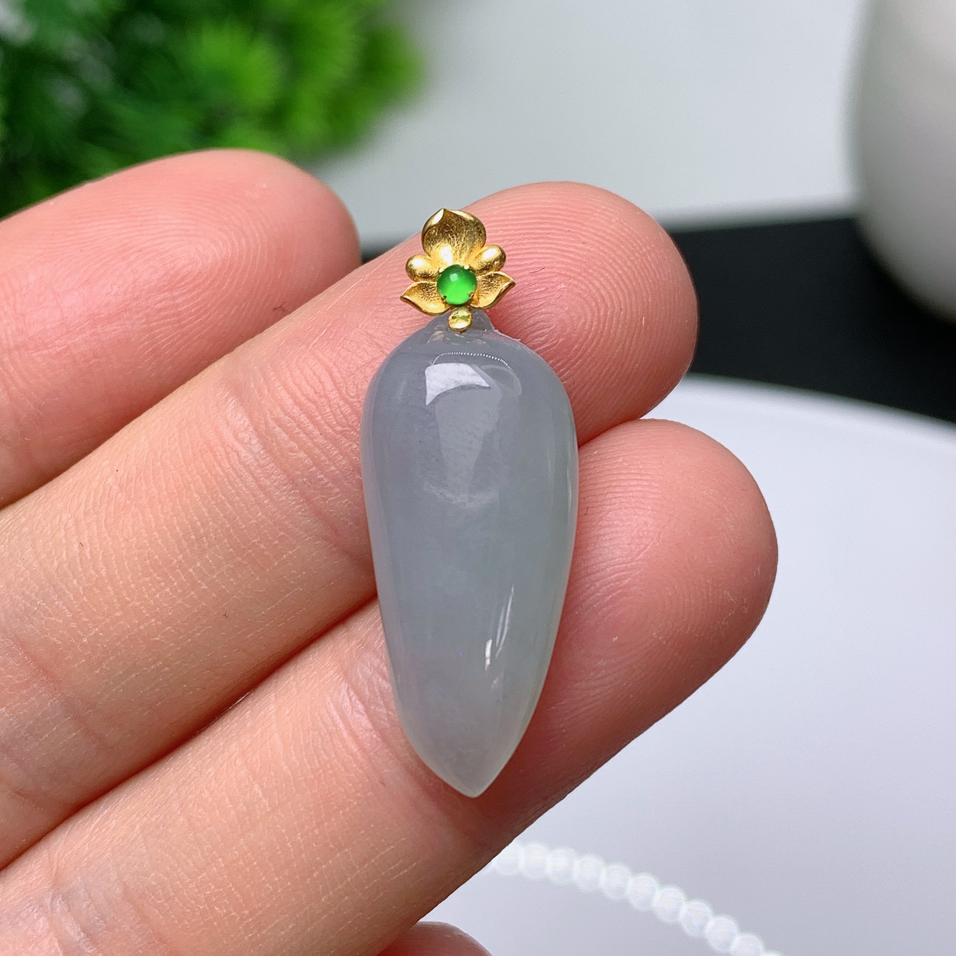 天然翡翠A货18k金镶嵌福瓜吊坠250510  尺寸:26*11.5*7